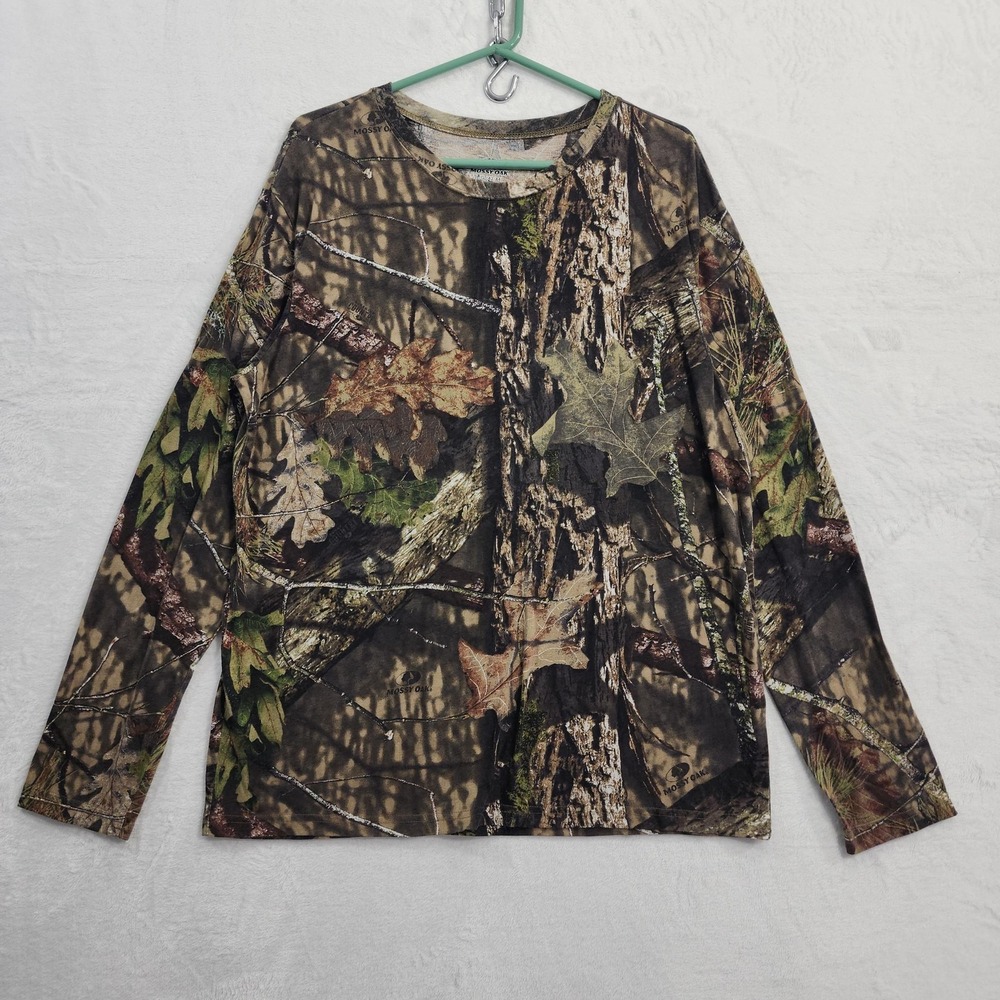 Mossy Oak Shirt Mens L Brown Camo Long Sleeve Crew Neck Hunting T-Shirt Casual